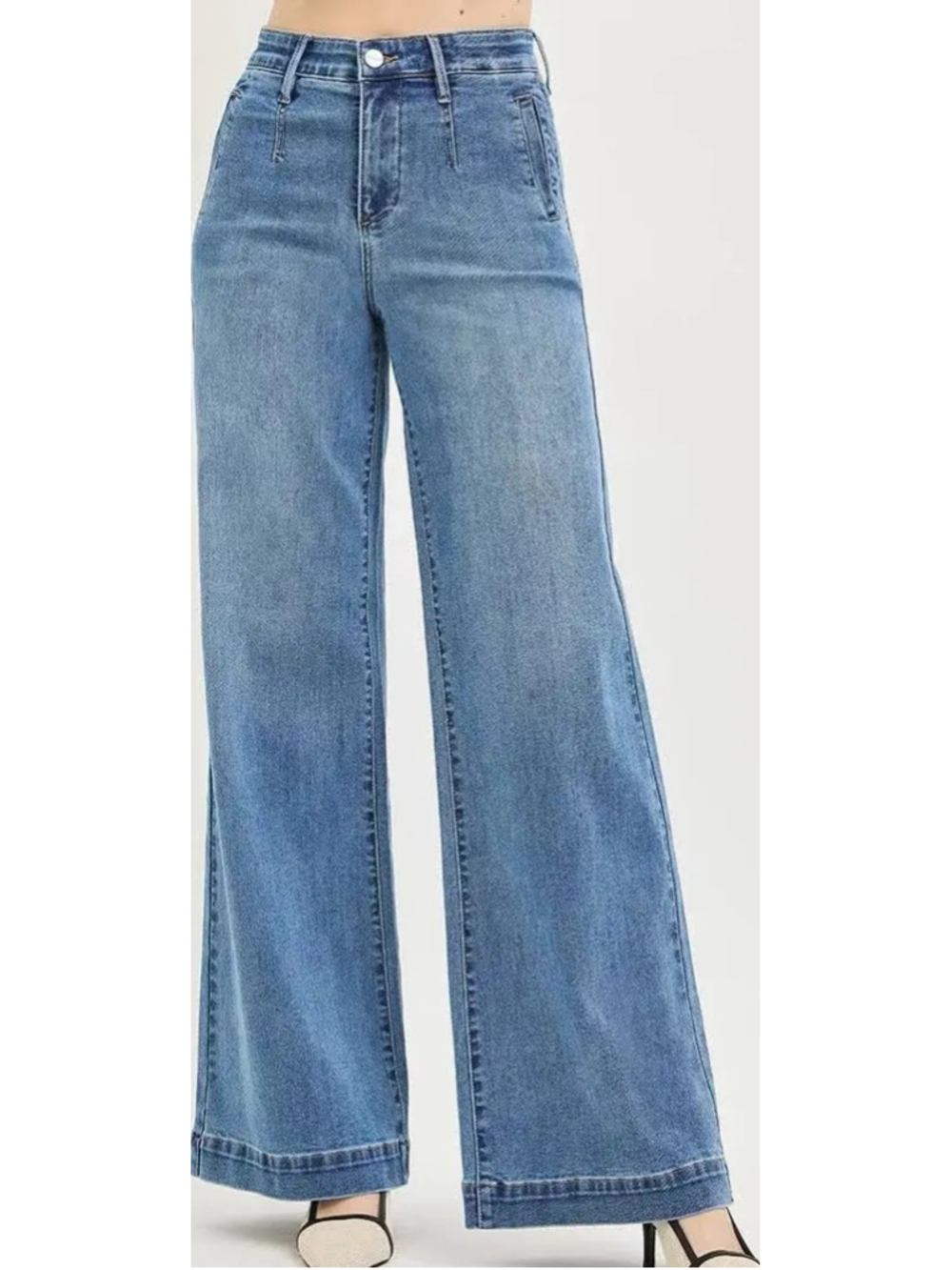 Women's Risen Jeans Wide Leg Denim Pants Blue Size 13